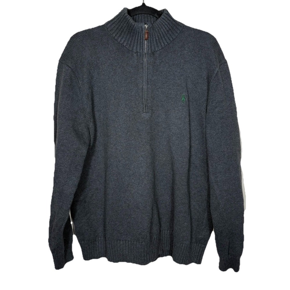 Polo Ralph Lauren Men's Cotton 1/4 Zip Sweater Gray‎ Size XL Preppy Pony